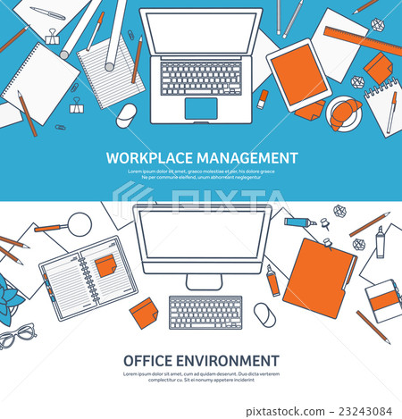 Workplace with table and computer. Laptop Workplace with table and computer. Laptop 23243084