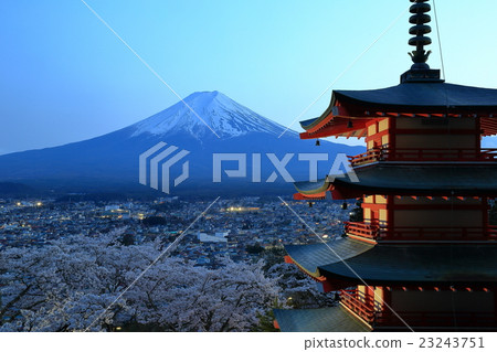 五層寶塔和櫻花和富士山 五層寶塔和櫻花和富士山 23243751