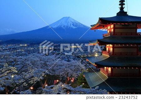 五層寶塔和櫻花和富士山 五層寶塔和櫻花和富士山 23243752