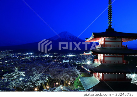 五層寶塔和櫻花和富士山 五層寶塔和櫻花和富士山 23243753