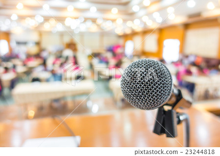 Black microphone in conference room . 23244818