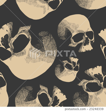 Grunge seamless pattern with skulls. - Stock Illustration [23248339 ...
