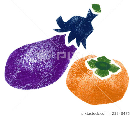 Illustration of autumn taste Eggplant and persimmon hand drawing Illustration of autumn taste Eggplant and persimmon hand drawing 23248475