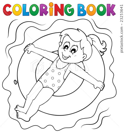 插图素材: coloring book girl on swim ring
