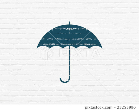 Safety concept: Umbrella on wall background Safety concept: Umbrella on wall background 23253990