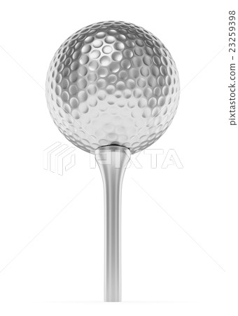 Silver golf ball on tee isolated on white Silver golf ball on tee isolated on white 23259398