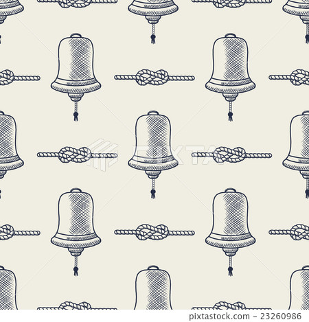 Nautical seamless. Ship bell and rope elements 23260986