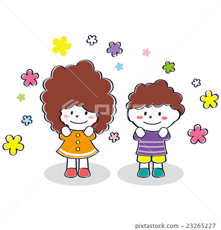 逗人喜愛的兒童蓬鬆紅色頭髮微笑男人和婦女 23265227