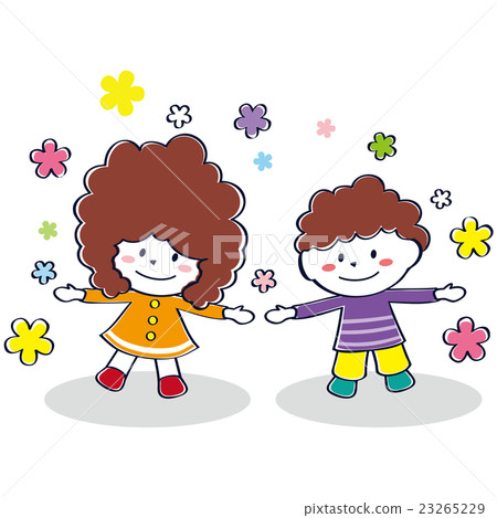 可愛的孩子兒童蓬鬆的紅色頭髮和長袖伸展雙手 23265229