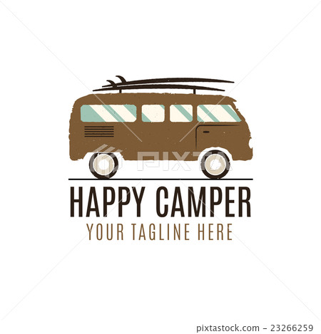 Happy camper logo design. Vintage bus illustration 23266259