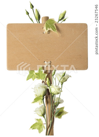 Blank Wooden Sign with Green Roses Flowers Blank Wooden Sign with Green Roses Flowers 23267546