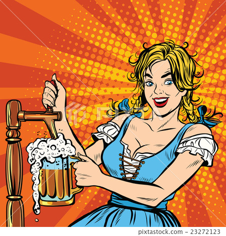 Young blond woman pours a beer, Germany national 23272123