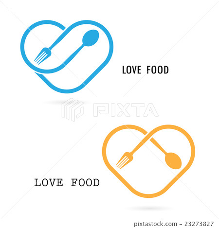 Spoon,Fork and Heart shape logo.Love Food Logo. Spoon,Fork and Heart shape logo.Love Food Logo. 23273827