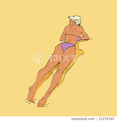 Beautiful girl sunbathes on a beach Beautiful girl sunbathes on a beach 23276395