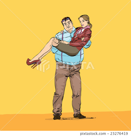 fat rich guy with a young girlfriend on his hands - Stock Illustration  [23276419] - PIXTA