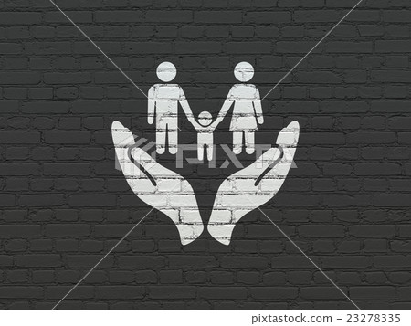 Insurance concept: Family And Palm on wall 23278335