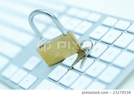 Security lock on white computer keyboard 23278536