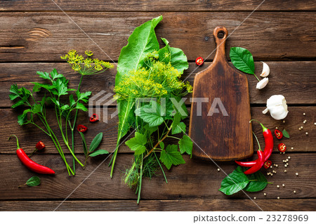 dark culinary background with herbs and spices 23278969