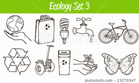 Ecology icons set. Hand drawn illustration. Vector Ecology icons set. Hand drawn illustration. Vector 23279347