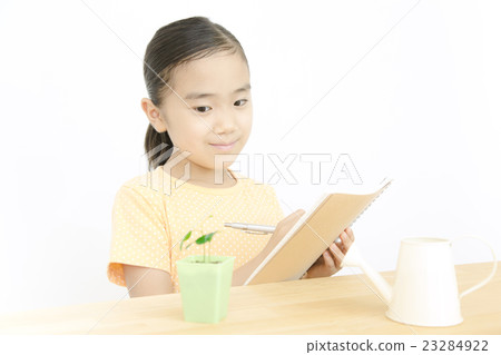 Girls observing plants Girls growing plants Elementary school students 23284922