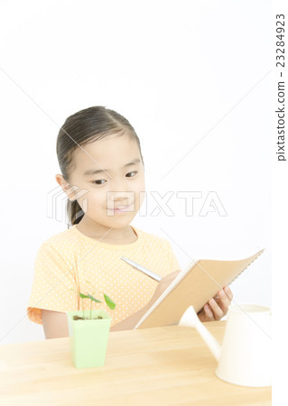 Girls observing plants Girls growing plants Elementary school students 23284923