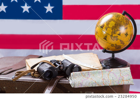 American flag behind globe. American flag behind globe. 23284950