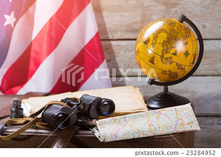USA flag behind globe. USA flag behind globe. 23284952