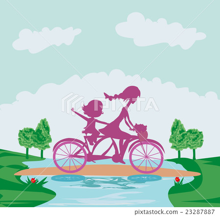 Mother and daughter biking Mother and daughter biking 23287887