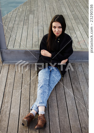 Female tourist woman with serious looking Female tourist woman with serious looking 23290586