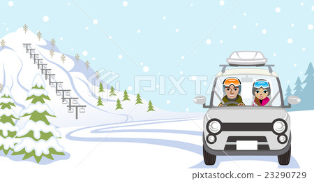 A couple heading for a drive slope in winter Front 23290729