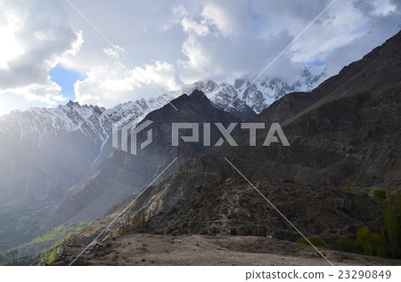 Bird's eye view of Pakistan Hunza beautiful village, mountains and rivers and Karakoram Highway Bird's eye view of Pakistan Hunza beautiful village, mountains and rivers and Karakoram Highway 23290849