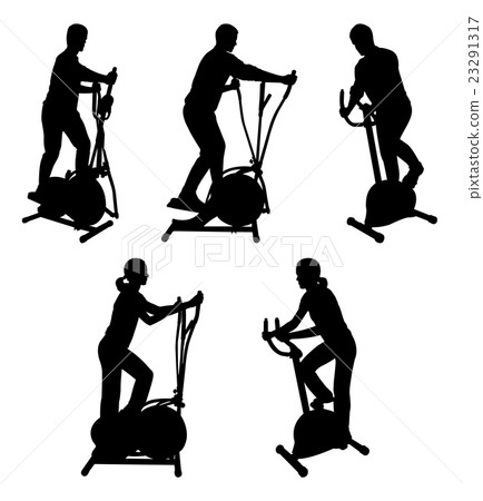 silhouettes of fitness people on gym bike silhouettes of fitness people on gym bike 23291317