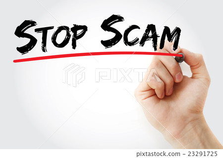 Hand writing Stop Scam with marker 23291725