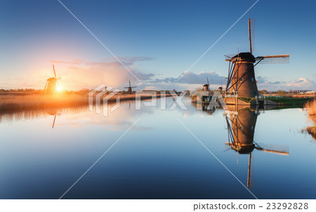Landscape with traditional dutch windmills  23292828