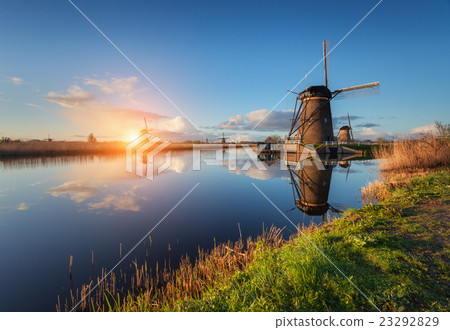 Landscape with traditional dutch windmills  23292829