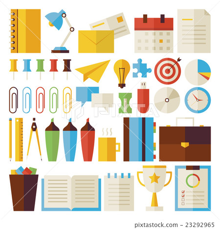 Offic Object Flat Business Office Objects isolated over White - Stock Illustration ...