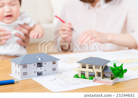 Family Portrait Parts Real Estate Home Purchase My Home Plan Baby and parents Copy space 23294681