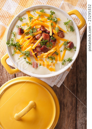 cream potato soup with bacon and cheddar cheese 23295832