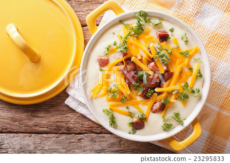 cream potato soup with bacon and cheddar cheese 23295833