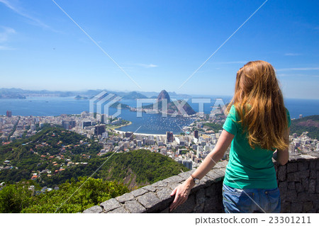 girl tourist looks at Rio landscape 23301211