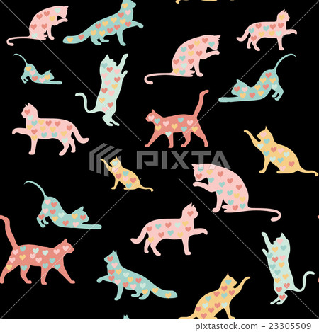 cats and hearts, seamless pattern 23305509
