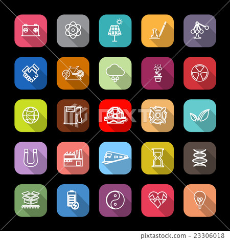 Renewable energy line icons with long shadow Renewable energy line icons with long shadow 23306018