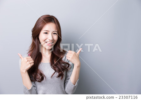 woman show thumb up woman show thumb up 23307116