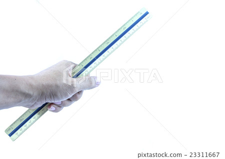 Hand holding wooden scale ruler. Hand holding wooden scale ruler. 23311667