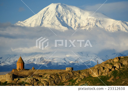 Ancient monastery in front of mountain Ancient monastery in front of mountain 23312638