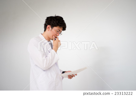Male in white coat (medical / research image · white back) Male in white coat (medical / research image · white back) 23313222