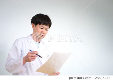 Male in white coat (medical / research image · white back) 23313242