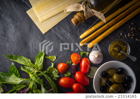 Italian food still life top view Italian food still life top view 23314165