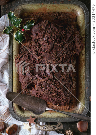 Homemade christmas chocolate yule log 23314479