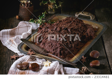 Homemade christmas chocolate yule log 23314481